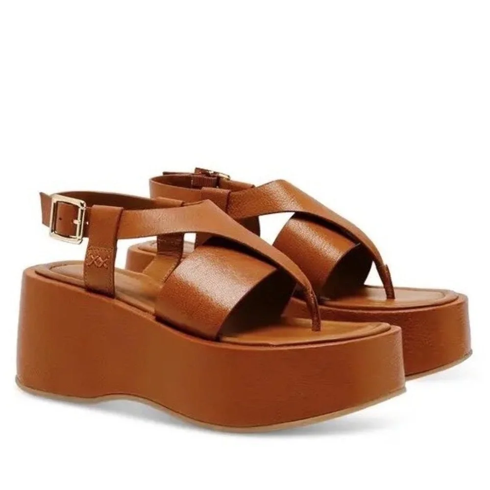 Free People Holt Flatform Sandals Wmn 8.5 brown Leather Slingback Wedge boho